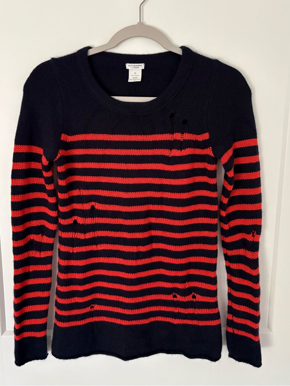 Altuzarra x J.Crew "Serge" Navy/Red Distressed Cashmere Sweater - XS